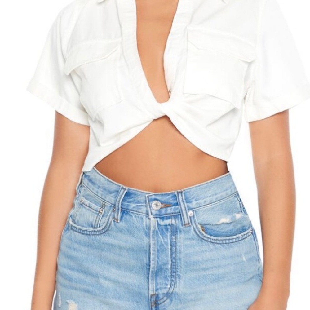 White Twist Front Crop Top